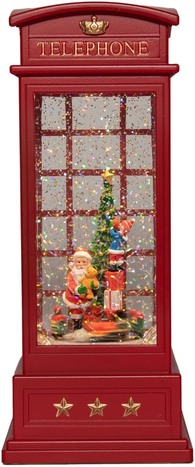 Anna's Collection Sneeuwbol/snowglobe glitter telefooncel - rood - kerstman - 10 x 25 cm - LED verlichting - lantaarn