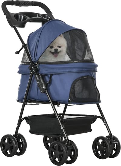 Opvouwbare kinderwagen voor honden en katten met opbergmand en bekerhouder - Waterdicht en comfortabel
