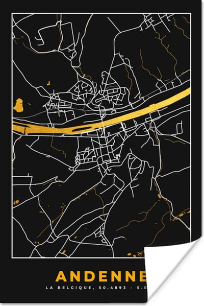 Poster Kaart - Gold - Ardenne - Plattegrond - Stadskaart - 120x180 cm XXL