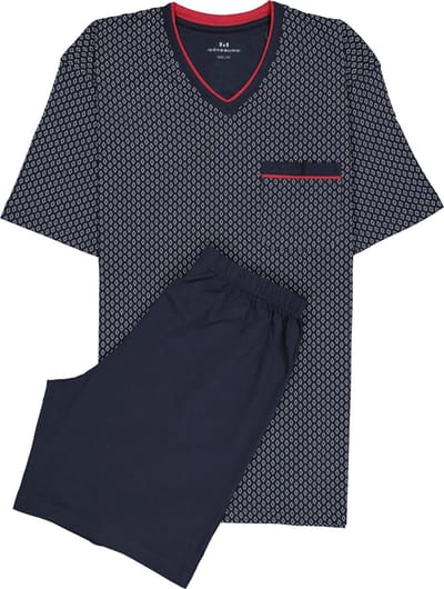 Gotzburg heren shortama - blauw met rood en wit dessin