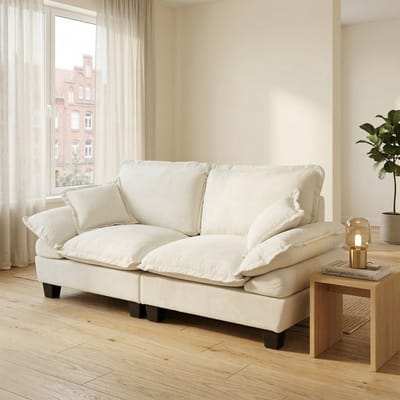 MODFU 2-Zits Modulaire Bank - Gebogen Armleuningen - Modern - Voor Appartement - Chenille - Beige - 194 x 82 x 90 cm