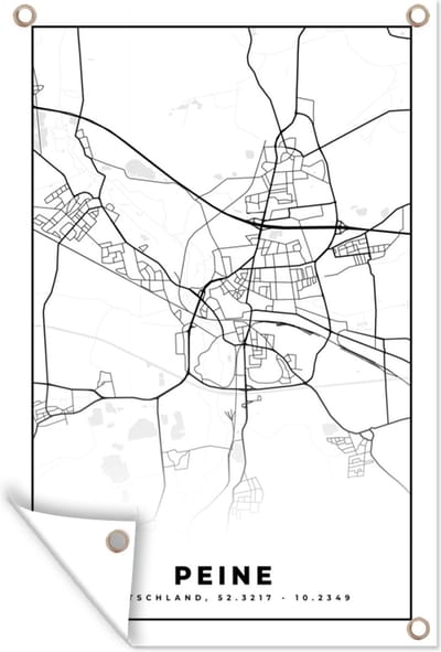 Muurdecoratie Plattegrond - Peine - Kaart - Stadskaart - 120x180 cm - Tuinposter - Tuindoek