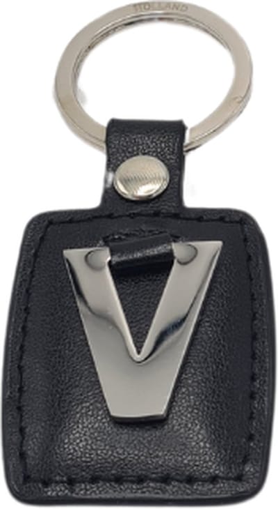 Deco4yourhome® - Sleutelhanger - Zilver/Zwart - Letter V - Kunstleer - Metaal
