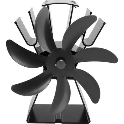 7 Bladen Warmte Aangedreven Kachelventilator Stille Werking Haardventilator Aluminiumlegering Houtkachelventilator zwart