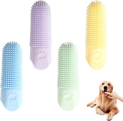 Set van 4 Vingerpads voor Dieren - Zachte Siliconen Tandenborstels voor Honden en Katten, Tandverzorging, Frisse Adem en Makkelijk Schoonmaken