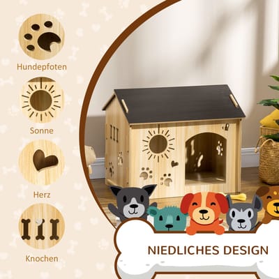 HAUSS SPOLE Hondenhuis – Ventilatieopeningen – 69 x 50 x 58,5 cm – MDF – Eiken En Zwart – Voor Binnengebruik Voor Kleine Honden