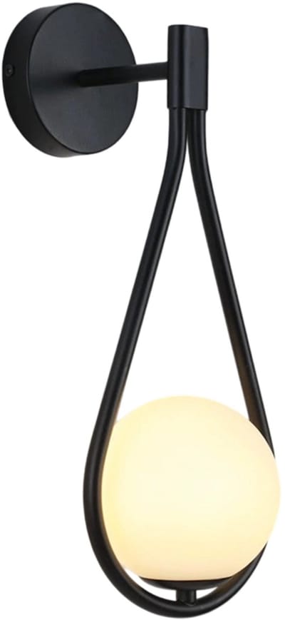 Ynkkvre -Wandlamp Druppelvorm Zwart met Glazen Bol – Moderne Wandlamp voor Woonkamer, Slaapkamer, Badkamer en Entree