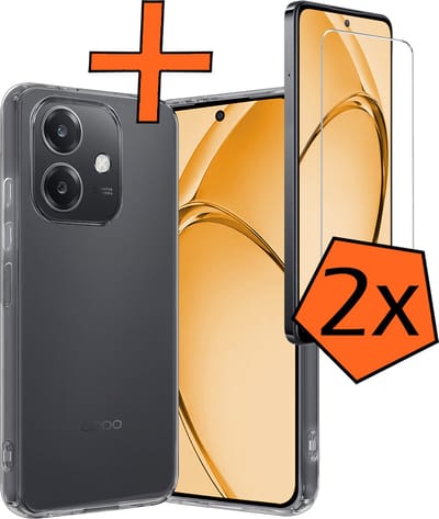 Hoes - Met 2x Screenprotector - Geschikt voor OPPO A40 - Sterk & Shockproof - Back Cover - Siliconen Case - Telefoon Hoes - Transparant
