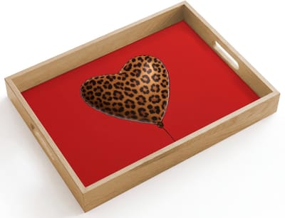 Dienblad hout 40x30 cm - Schootdienblad - Ballon - Hartvormig - Rood - Panterpatroon - Borrelplank rechthoek - Plateau dienbladen