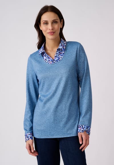 Damart - T-shirt 2-in-1 effect warm tricot - Dames - Blauw - XS