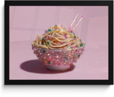 Poster in lijst - Fotolijst 40x30 cm - Posters - Noodles - Edelstenen - Stokjes - Roze - Posterlijst zwart - Decoratie - Wanddecoratie woonkamer - Muurdecoratie slaapkamer
