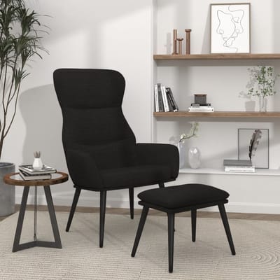 vidaXL - Relaxstoel - met - voetenbank - stof - zwart