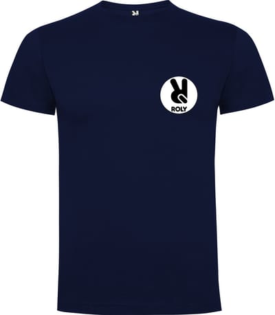 5 Pack T-shirts Donker Blauw met gepersonaliseerd Borstlogo maten zelf te kiezen S t/m 5 XL Dogo Premium 165 gram met ronde hals merk Roly
