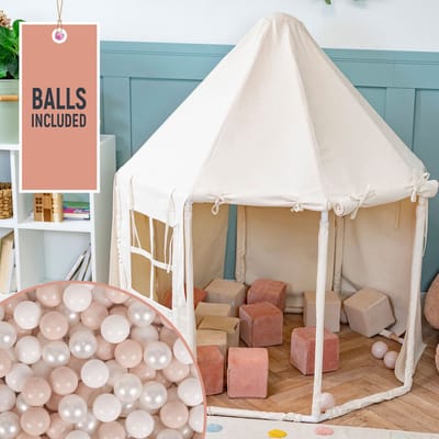 KiddyMoon Speeltent Kindertent Met 200 Ballen Opvouwbaar Voor Kinderen Paviljoenvormig Kinderhuis Gemakkelijk In elkaar te zetten Om Binnen En Buiten Te Spelen, Natuurlijke Kleur:Pastel Beige/Wit/Parel