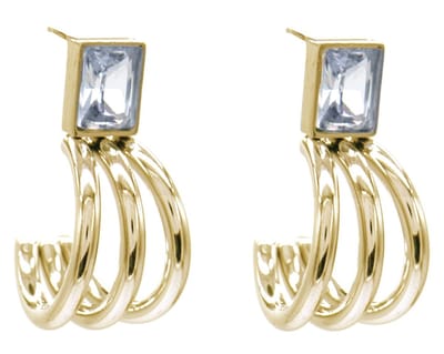 Oorbellen met Zirkonia - Oorhangers - RVS - 3 cm - Goudkleurig en Wit
