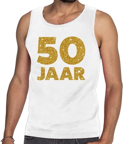 50 Jaar glitter tekst tanktop / mouwloos shirt wit heren - heren singlet 50 Jaar - Abraham kleding S