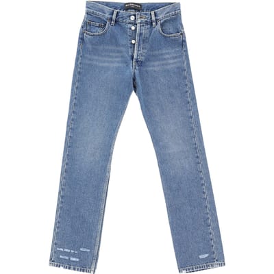 Balenciaga Slim Fit Versleten Jeans in Blauw Katoen