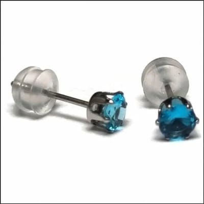 Aramat Jewels | Oorbellen | RVS Zirkonia Oorbellen Rond Zilverkleur / 4mm / Aqua Blauw | | | Staal | Kinderen, Volwassenen | Verkleurd niet