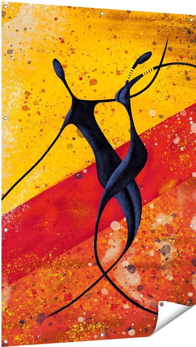 Gards Tuinposter Abstracte Kunst - Dansend Afrikaans Paar - 100x150 cm - Tuindoek - Tuindecoratie - Wanddecoratie buiten - Tuinschilderij