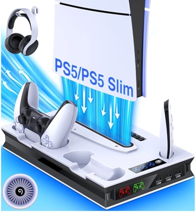 Miryx Cooling Station Voor Playstation 5 - Slanke Verticale Stand - Snel Laadstation - Opladen Dock - RGB Light - Wit