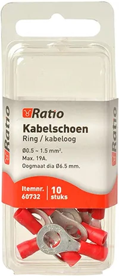 Ratio Kabelschoen Ring/kabeloog 0.5-1.5mm² - 6mm - Rood - 10st in blister