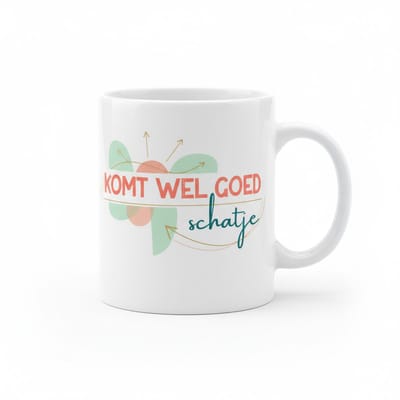 Komt Wel Goed Schatje Mok – Liefdevolle Positieve Tekst Koffiemok – 330 ml Keramische Mok