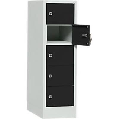 Lockerkast, plaatstaal, deuraanslag rechts, cilinderslot, 5 vakken, B 300 x H 965 mm, lichtgrijs RAL 7035/gitzwart RAL 9005