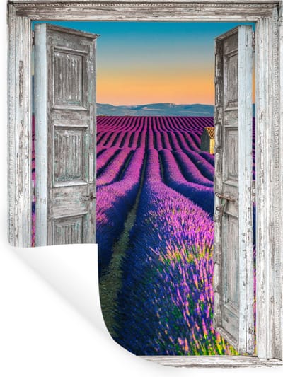 Muurstickers - Sticker Folie - Lavendel - Zomer - Doorkijk - Bloemen - 30x40 cm - Plakfolie - Muurstickers Kinderkamer - Zelfklevend Behang - Zelfklevend behangpapier - Stickerfolie