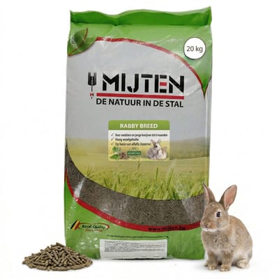 Mijten Rabby Breed - Konijnenvoer Koudgeperst - Natuurlijke Konijnenkorrel - Fokkonijnen Sportkonijnen - Volledig Voer - 20kg