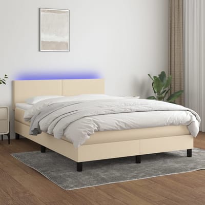 vidaXL - Boxspring - met - matras - en - LED - stof - crèmekleurig - 140x190 - cm