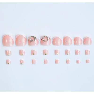 24 STUKS Glanzende Korte Vierkante Press-On Teennagels Witte Franse Tip Nep Teennagels Met Strass Ontwerp Acryl Teennagels Voor Vrouwen Nagelbenodigdheden white