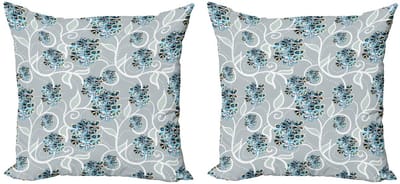 ABAKUHAUS Kussenhoes Set – 2x 40x40 cm – Dubbelzijdig bedrukt – Hemelsblauw/Grijs/Abrikoos