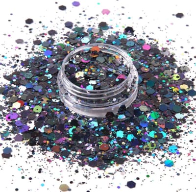 Festival Chunky Glitters Zilver/Zwart 8g - Biologisch Afbreekbaar - Glitter voor Lichaam en Gezicht - Face & Body Make-up Jewels - Glitter Tattoo Set - Make Up Biodegradable