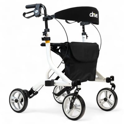 Rollator Nitro SL (SuperLight) - Ultra lichtgewicht - Opvouwbaar - Semi-soft banden - Slechts 5,5 kg - Wit - Inclusief stokhouder, rugsteun en tas - Gewicht vergelijkbaar met carbon