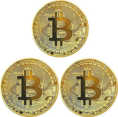 Vergulde Bitcoin Herdenkmunt - Set van 3 - Luxe Verzamelstuk voor Crypto Fans