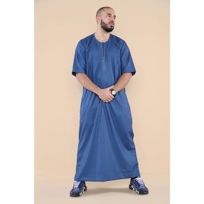 Heren blauwe Thobe Jubba islamitische Arabische Marokkaanse Saoedi-Arabië Kaftan Arabische gewaad met rits