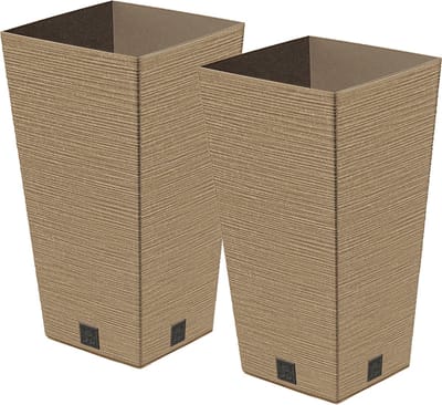 Prosperplast Plantenpot/bloempot - 2x - buiten - kunststof - lichtbruin - Eco wood look - D20 x H38 cm