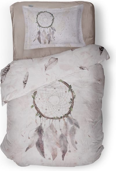 LINNICK Dekbedovertrek Katoen Bohemian - Beige - Dekbedovertrek 140x200/220cm - 100% Katoen - Eenpersoons - Dekbedovertrekken - Dromenvanger Dekbedovertrek