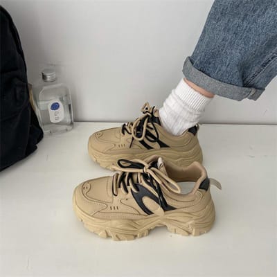 Dames Dad Schoenen Herfst Nieuw Leer Dubbele Veters Casual Sportschoenen met Dikke Zool en Verhoogd All-match Ronde Neus 40 gray