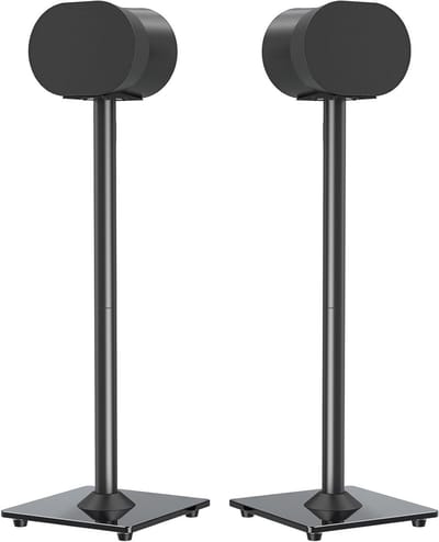 Speaker standaards voor Sonos Era 300, 81 cm hoog, vloerstands met glazen basis, max. 5 kg, zwart, 1 paar, ideaal voor audio en interieurdecoratie
