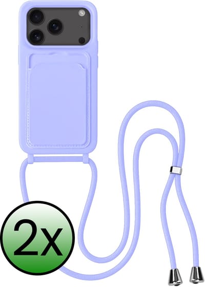 Hoes Geschikt voor iPhone 17 Pro / 18 Pro Hoesje Pas Houder Case Hoes Met Koord - Hoesje Geschikt voor iPhone 17 Pro / 18 Pro Hoes Met Telefoonkoord Pasjeshouder Cover - Lila - 2 Stuks