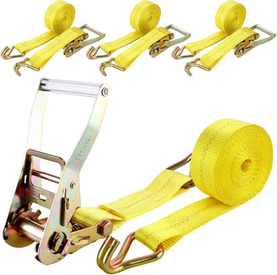 5 meter spanbanden 50 mm, 4 stuks, zware last 4000 kg, geel, voor lading en bagage vastzetten