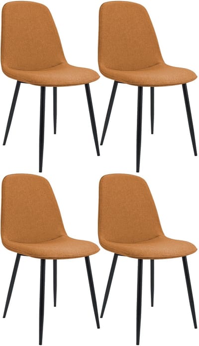CLP Maryam Set van 4 eetkamerstoelen - klassiek - met rugleuning - zwart metalen frame - belastbaar tot 150 kg - Stof/oranje