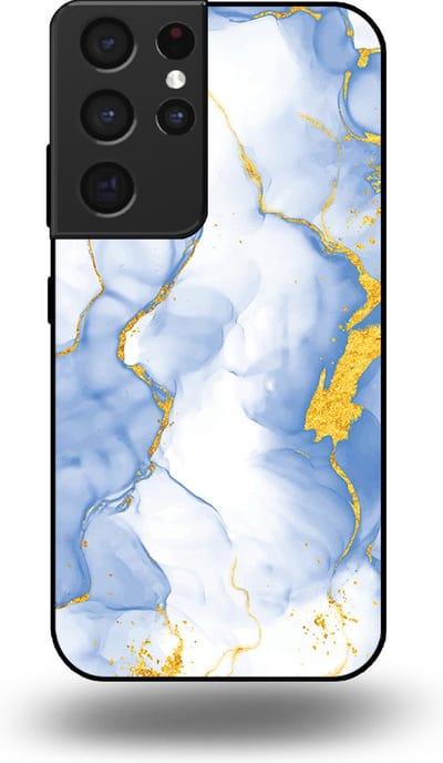 Smartphonica Telefoonhoesje Geschikt voor Samsung Galaxy S21 Ultra met Lichtblauw Goud Marmer Opdruk - TPU Backcover Case Lightblue Gold Marble Design geschikt voor Samsung Galaxy S21 Ultra