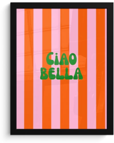Poster in lijst - Fotolijst 30x40 cm - Posters - Strepen - Oranje - Verticaal - Ciao bella - Posterlijst zwart - Decoratie - Wanddecoratie woonkamer - Muurdecoratie slaapkamer