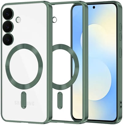 Hoesje geschikt voor Samsung Galaxy S25 FE - Techsuit Luxury Crystal Back Cover - Geschikt voor MagSafe - Transparant/Donkergroen