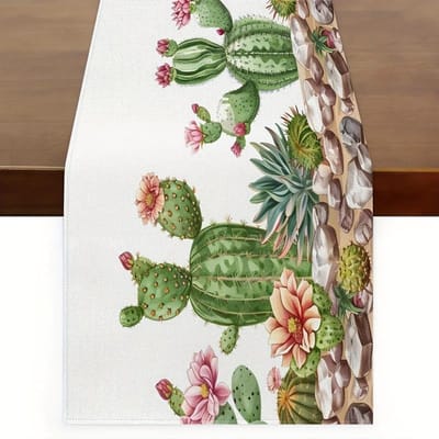 Cactusbloem Tafelkleed, Natuurlijke Plantenstijl Tafeldecoratie Doek 40x140cm