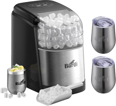 Luxe volledige set met 3 Bardi RVS dubbelwandige thermosbekers - koffiebekers - Bardi Deluxe IJsblokjesmachine 1.6L – IJsblokmaker Inclusief Luxe Thermosbeker en IJsschep – 9 Blokjes in 8 Minuten – RVS