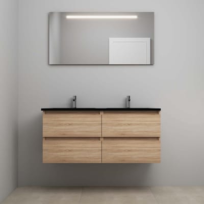On-Line Badkamermeubelset - 120 cm - Voorgemonteerd - Ladestructuur - Acryl Wastafel - 2 Kraangaten - Spiegel met LED-Verlichting - Eiken