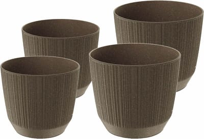 Prosperplast plantenpotten/bloempotten Carf Stripe - bruin - 4x stuks - kunststof - Dia 13 en 17 cm